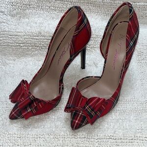 Betsey Johnson Tartan Red Heels with Bow
